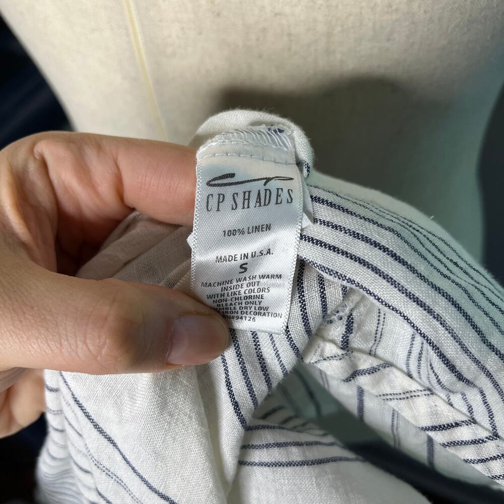 CP Shades Women's Dress Sz Small Gray Mini Stripe Lagenlook Linen Made in USA - Picture 6 of 8